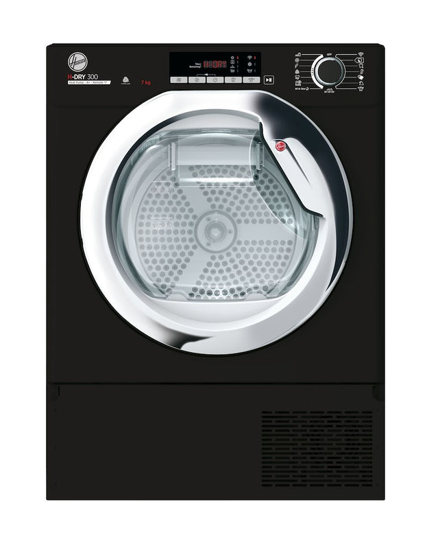 Hoover BATDH7A1TCEB-80 H-DRY 300 PRO Integrated 7kg Heat Pump Tumble Dryer - A+ Energy Rated - Black & Chrome