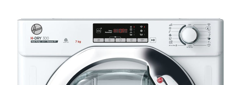 Hoover BATD H7A2TCE-80 H-DRY 300 PRO Integrated 7kg Heat Pump Tumble Dryer - A++ Energy Rated - White & Chrome