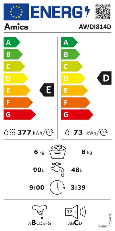 Amica AWDI814D 1400rpm Washer Dryer