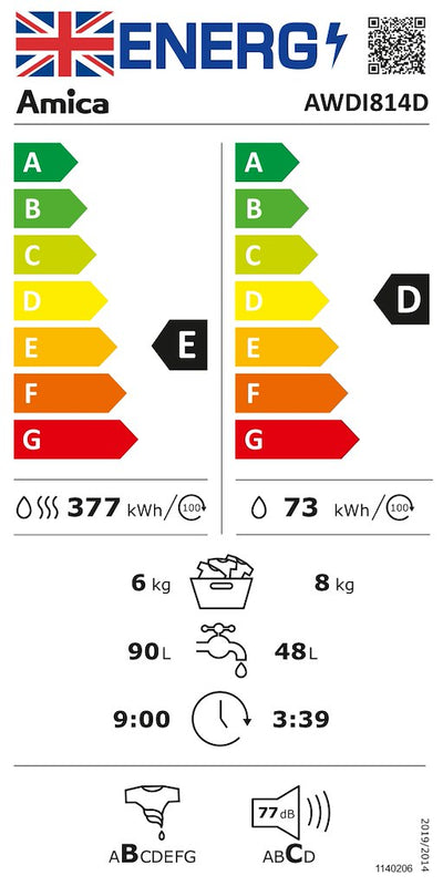 Amica AWDI814D 1400rpm Washer Dryer