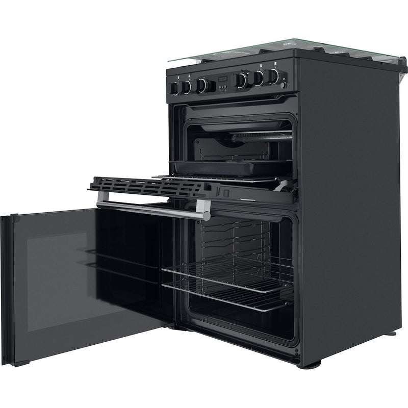 Cannon by Hotpoint CD67G0C2CA/UK Gas Freestanding 60cm Double Oven Cooker - Dark Grey