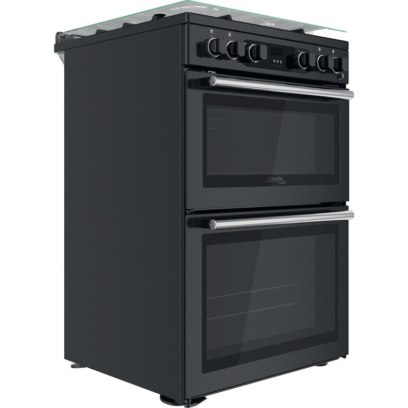 Cannon by Hotpoint CD67G0C2CA/UK Gas Freestanding 60cm Double Oven Cooker - Dark Grey