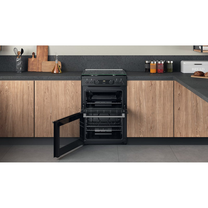 Cannon by Hotpoint CD67G0C2CA/UK Gas Freestanding 60cm Double Oven Cooker - Dark Grey