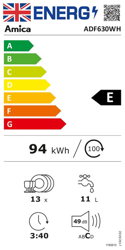 Amica ADF630WH 60cm Freestanding Dishwasher
