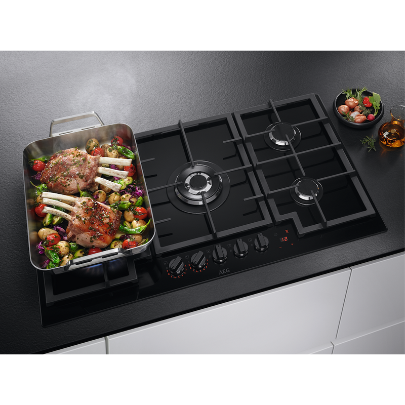 AEG HKB95450NB 8000 Gas on Glass Gas Hob with Hob2Hood