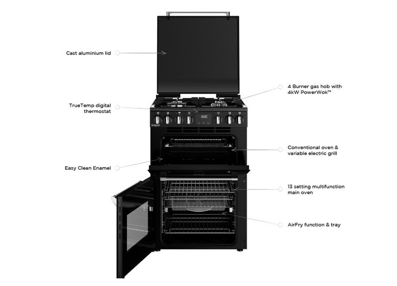 Stoves DX MRA RICH 60DF 60cm Dual Fuel Cooker - Black