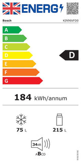 Bosch Series 4 KIN96VFD0, Built-in fridge-freezer with freezer at bottom