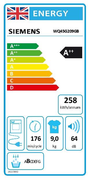 Siemens iQ 500 WQ45G209GB, Heat pump tumble dryer