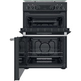Cannon by Hotpoint CD67G0C2CA/UK Gas Freestanding 60cm Double Oven Cooker - Dark Grey